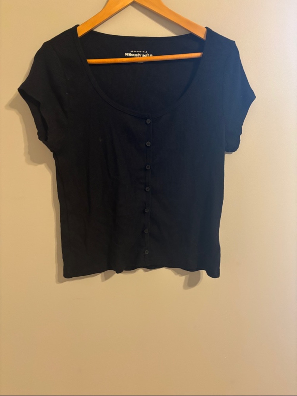 Atmosphere Black Short-Sleeve Button-Front Scoop Neck Top